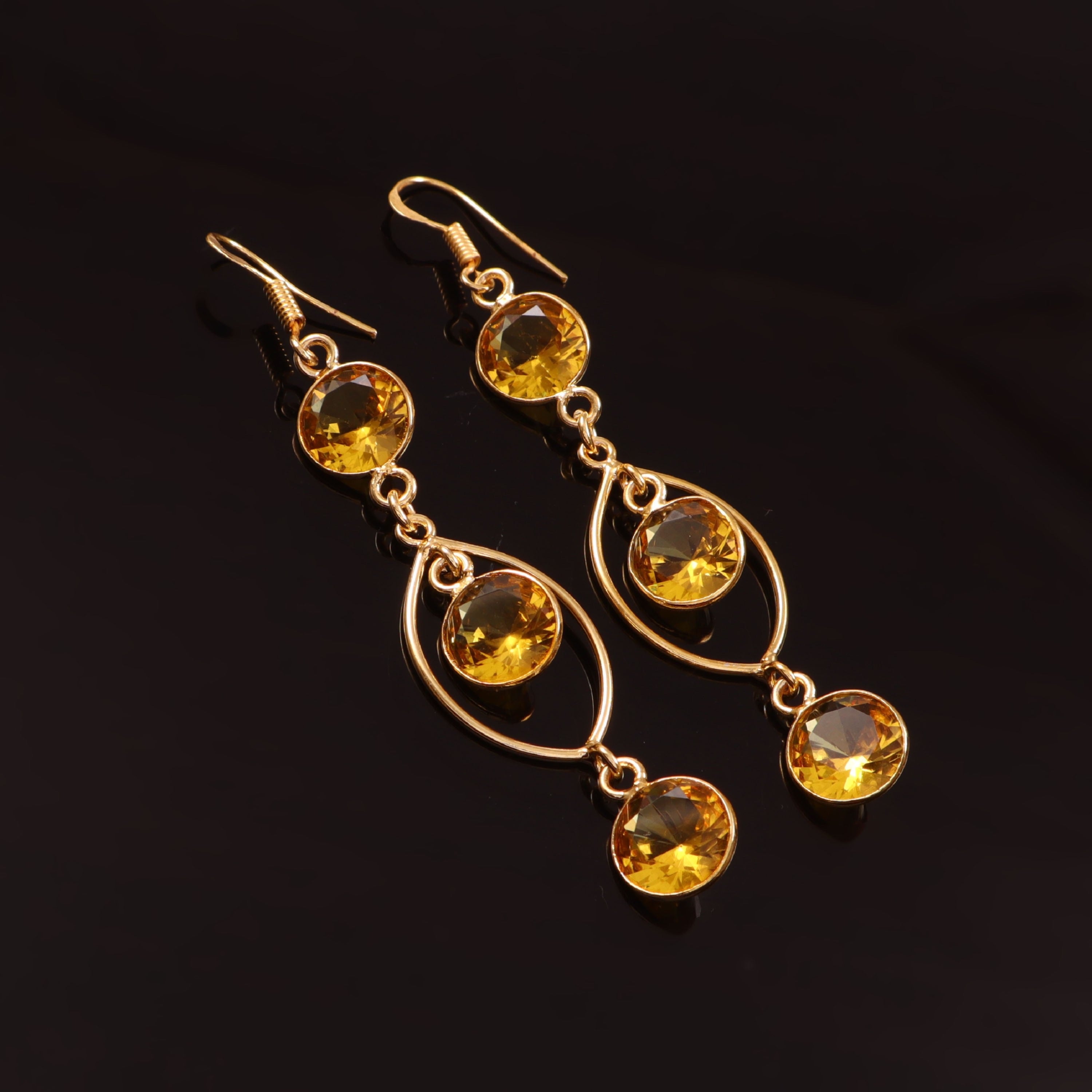 Gold Yellow Crystal Teardrop Dangle Earrings