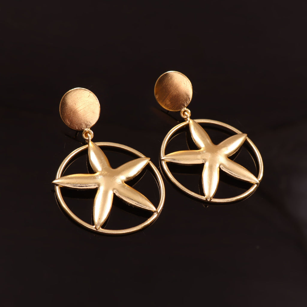 Gold Starfish Drop Earrings Round Stud Ocean Beach Jewelry