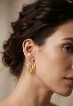Golden Cat’s Eye & Pearl Hoop Earrings