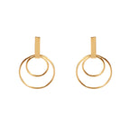 Gold Tone Double Hoop Drop Earrings Modern
