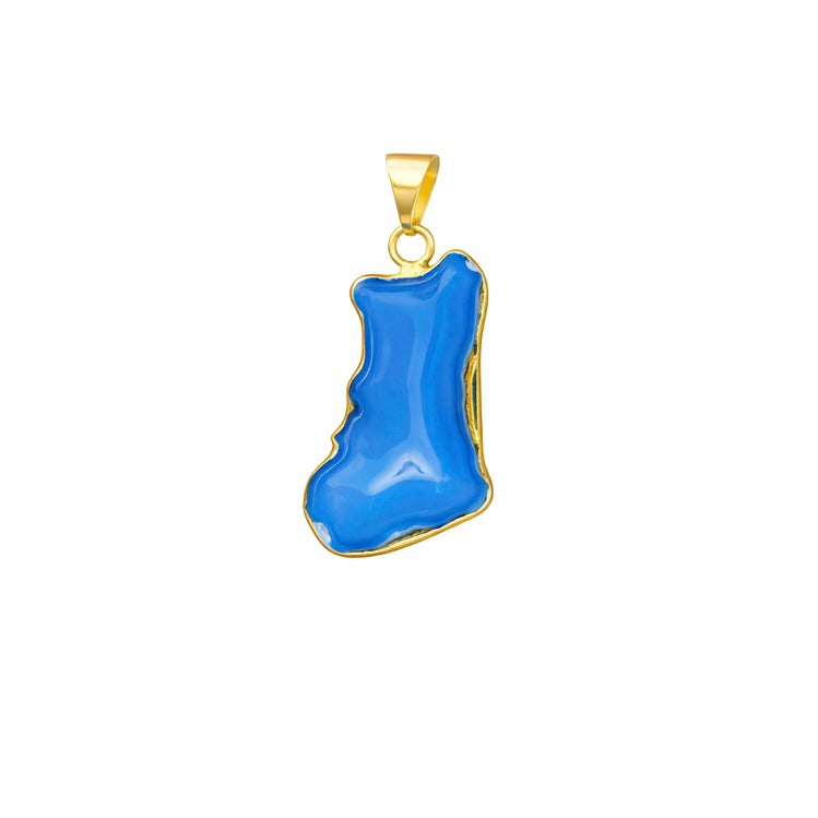 Blue Agate Pendant Necklace, Gold Plated Gemstone