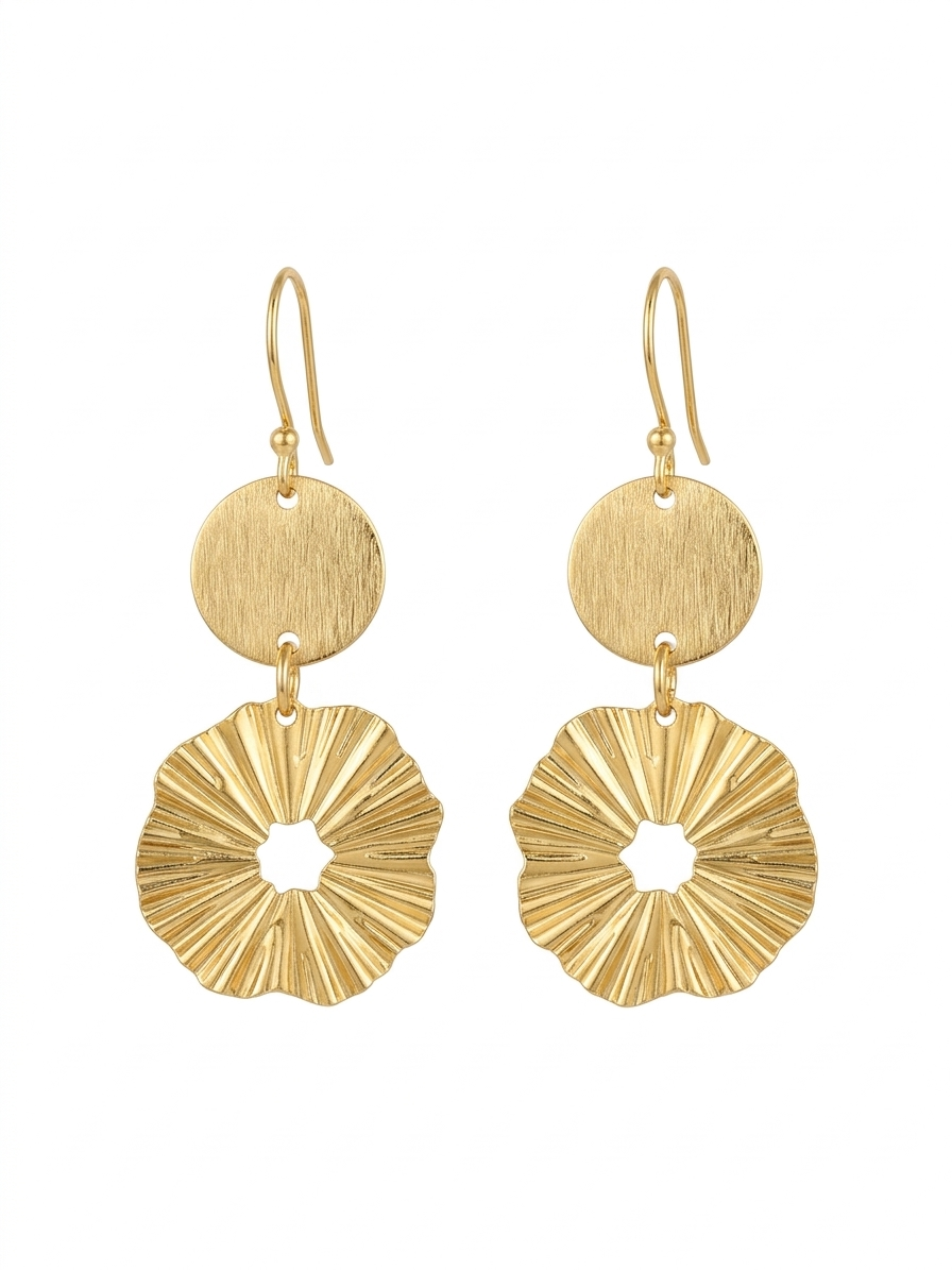 Floral Textured Gold Drop Earrings