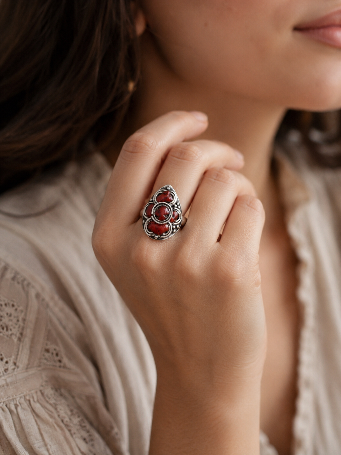 Vintage Tibetan Nepali Red Coral Ring