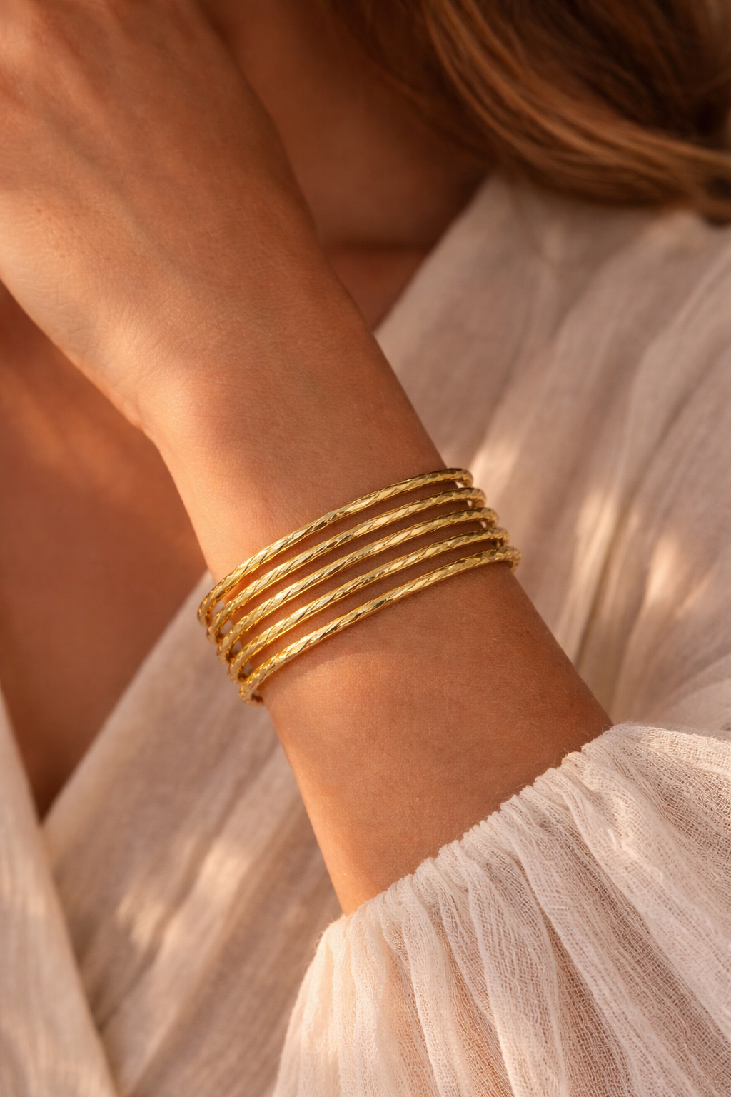 Elegant Hammered Gold Multi-Strand Cuff Bracelet