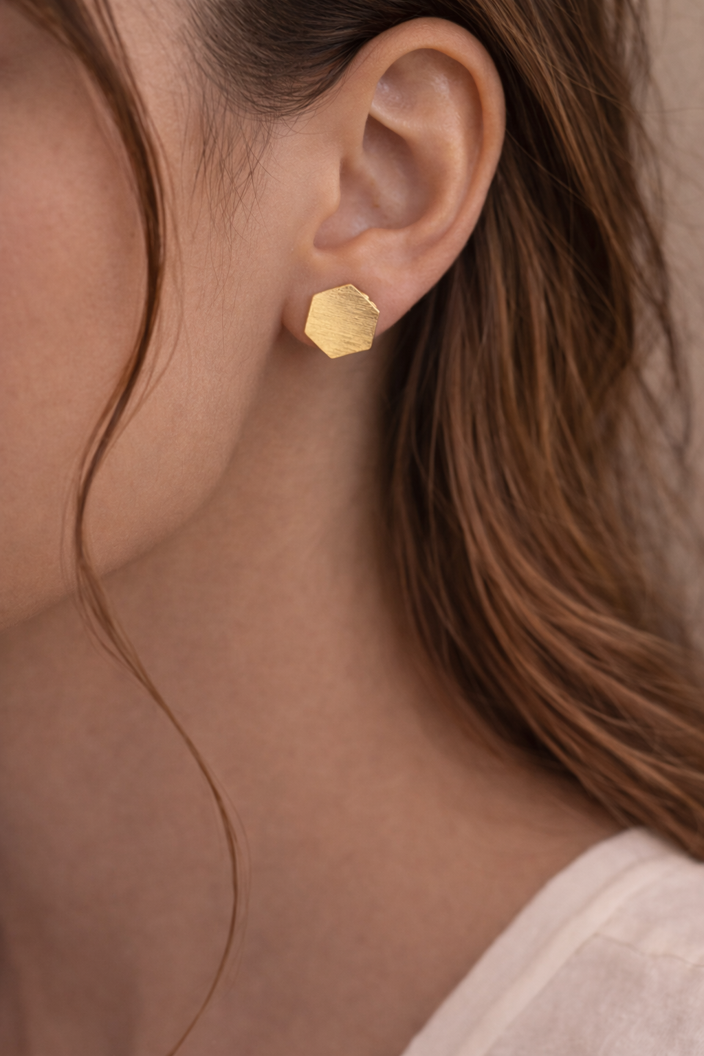 Minimalist Gold Hexagon Stud Earrings