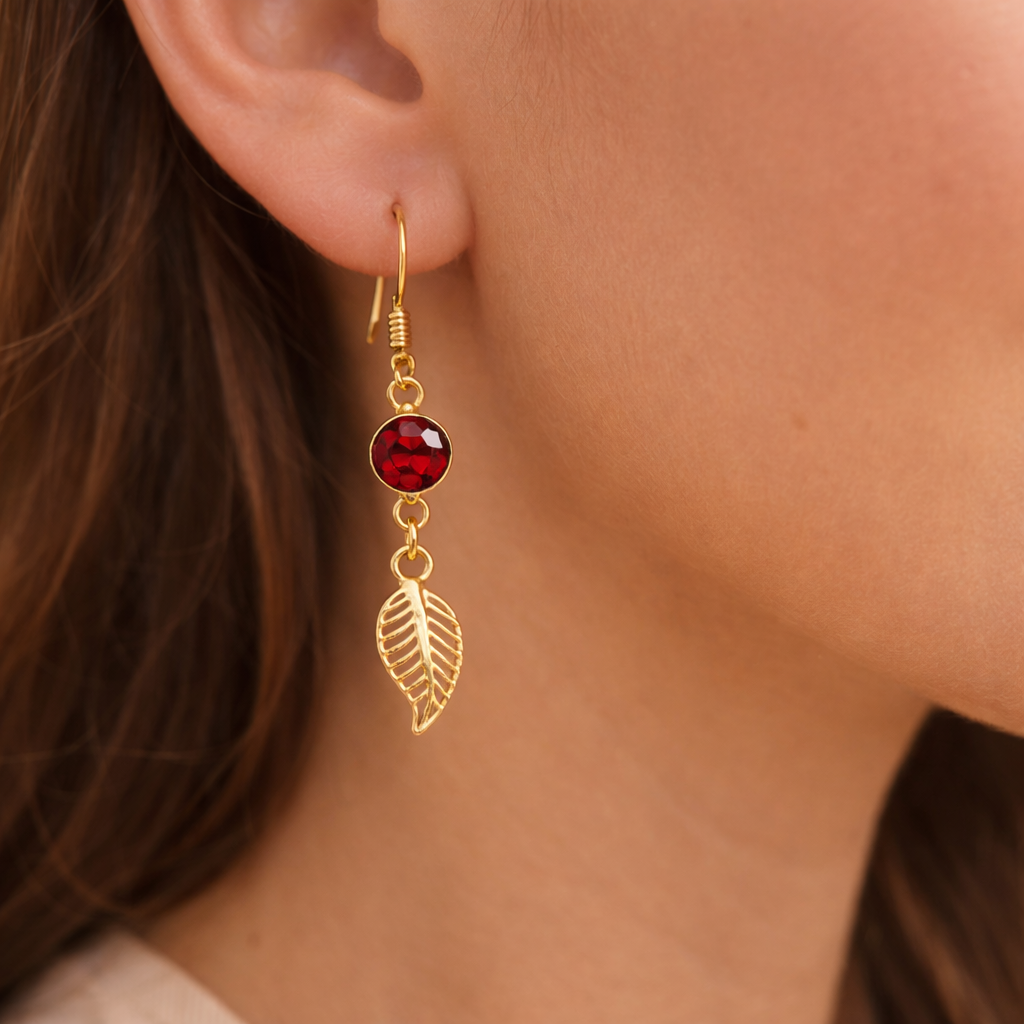 Red Color Round Earrings Gold Plated Dangle Jewelry