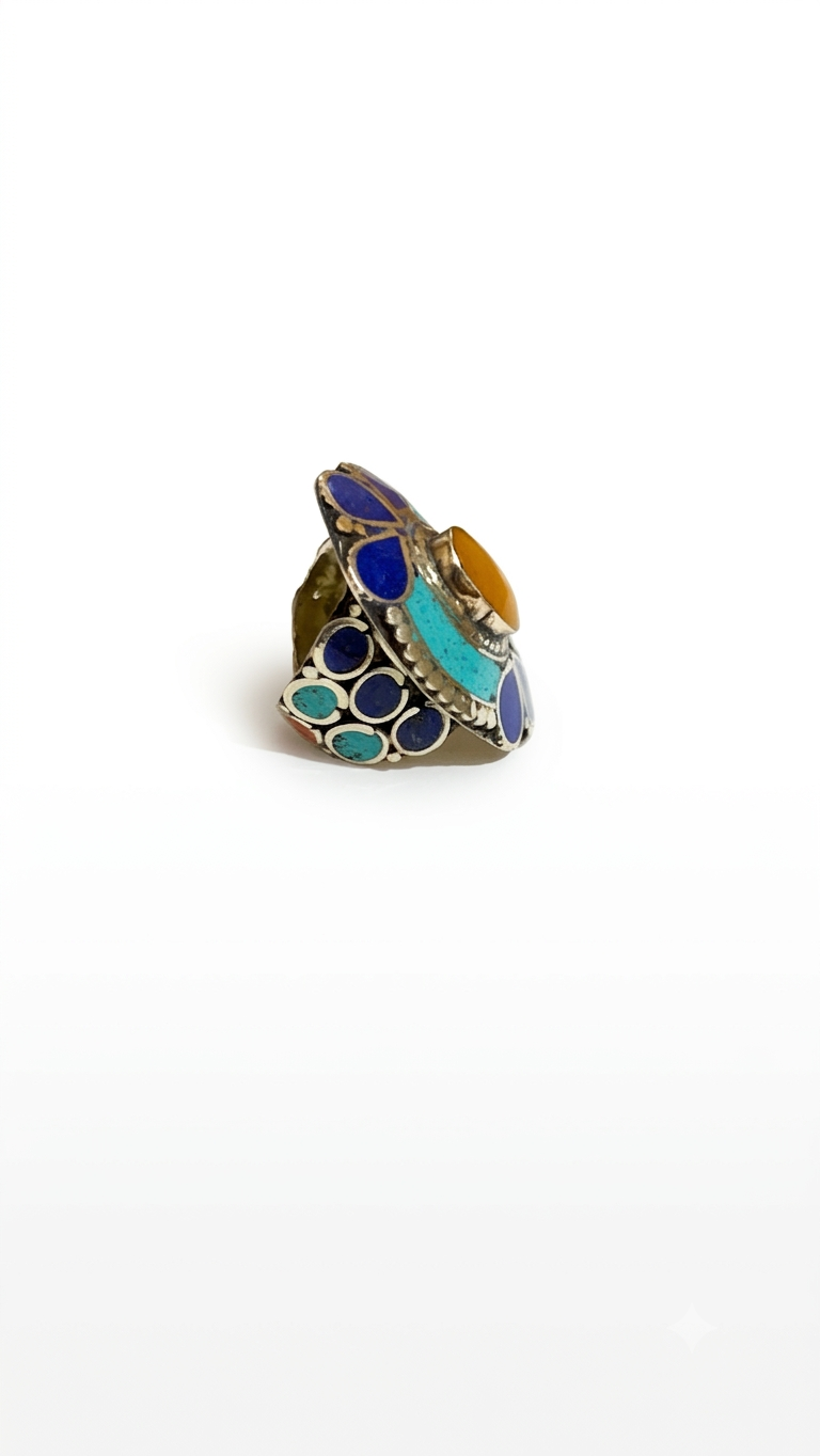 Vintage Amber Statement Ring | Handmade Tibetan Silver Ring
