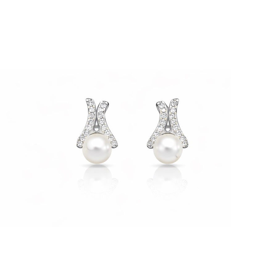 Pearl Drop Stud Earrings, Crystal Pearl Earrings