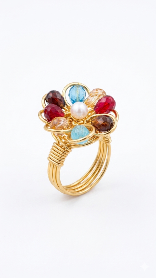 Colorful Pearl Floral Statement Ring