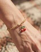 Cherry Charm Bracelet, Gold Chain Bracelet