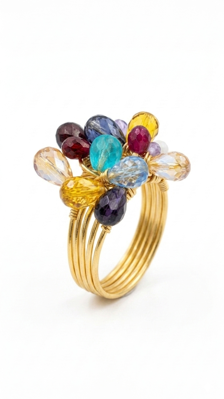Multicolor Crystal Cluster Ring