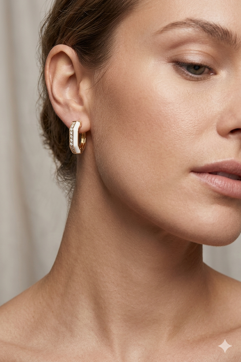 Gold White Hoop Earrings, Minimalist Huggie Earrings