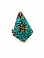 Turquoise Statement Ring | Boho Turquoise Mosaic Ring | Tribal Adjustable Ring