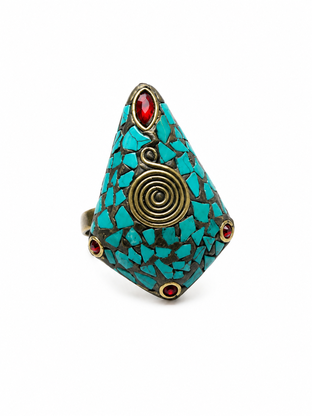 Turquoise Statement Ring | Boho Turquoise Mosaic Ring | Tribal Adjustable Ring