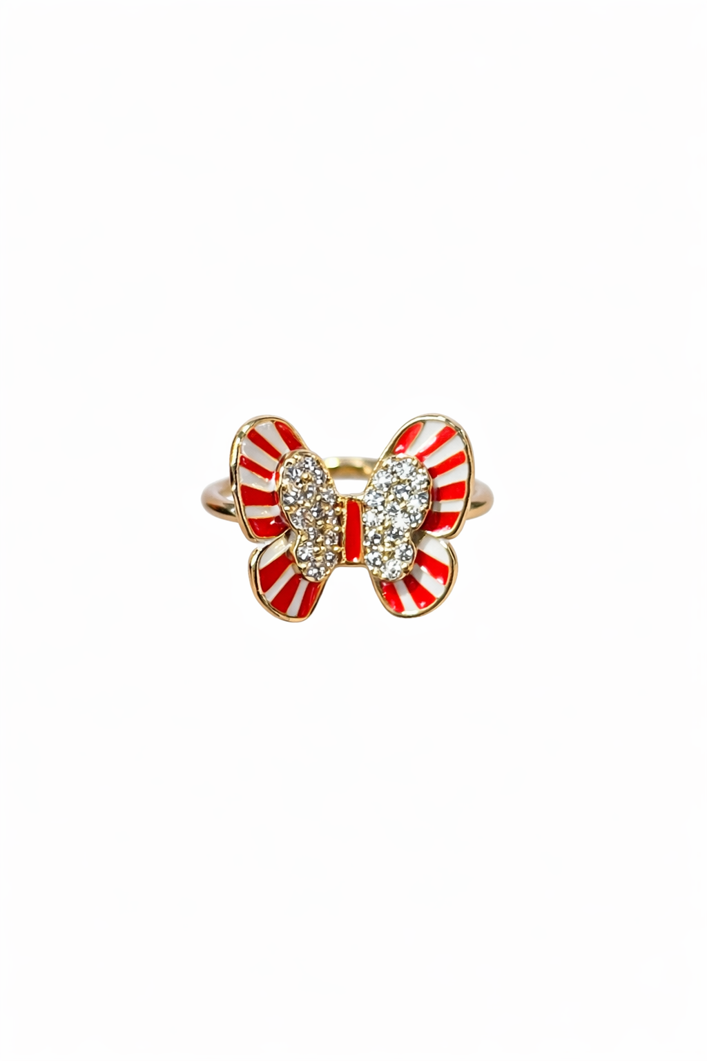 Butterfly Bow Ring in Gold – Red Enamel Cute Statement Ring