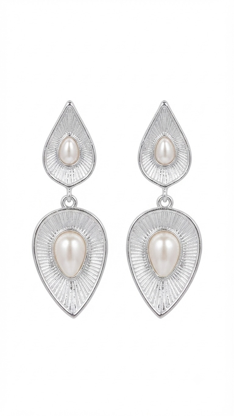 Silver Pearl Drop Earrings, Teardrop Pearl Earrings