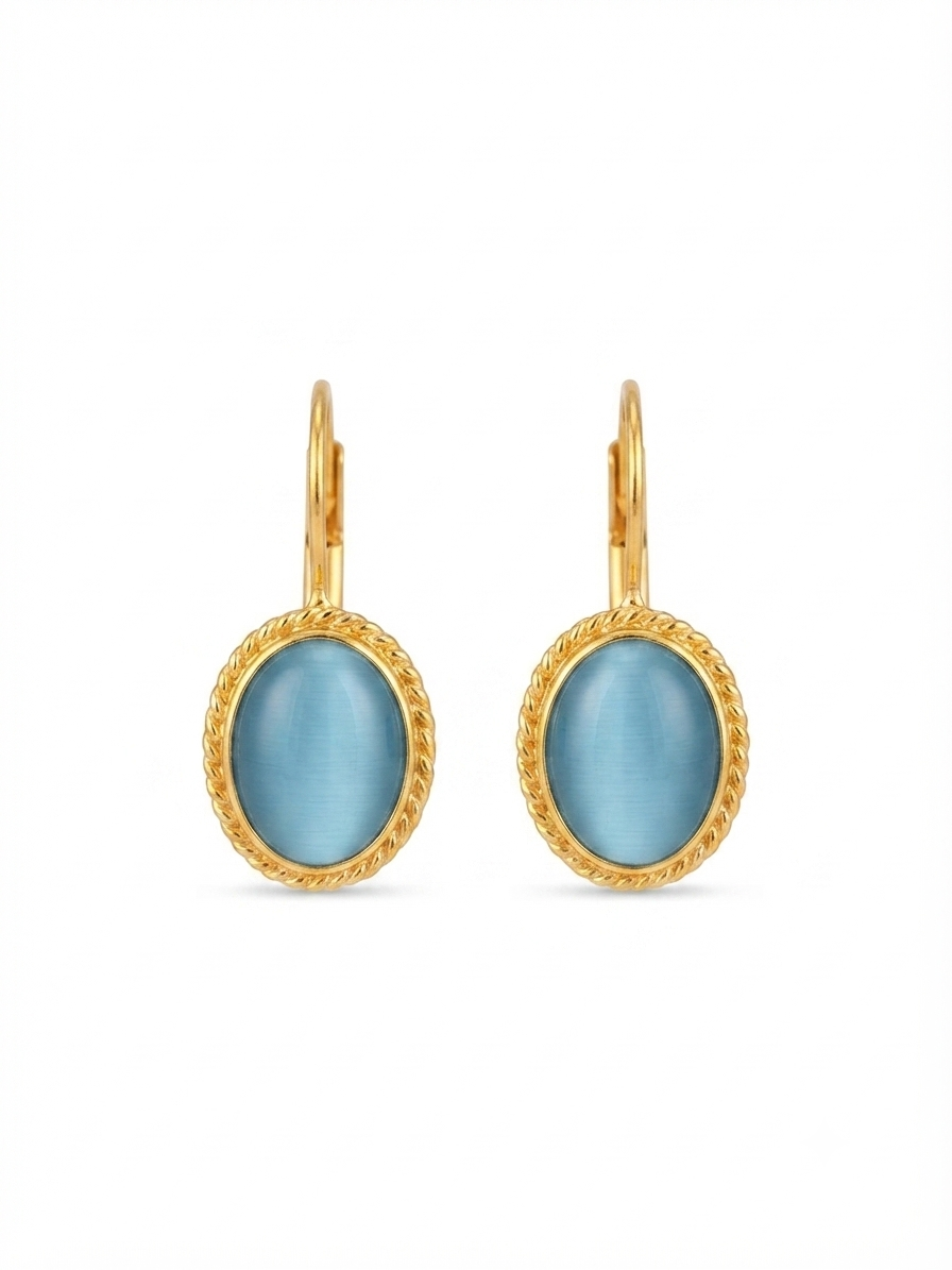Blue Cat’s Eye Drop Earrings in 18K Gold Vermeil