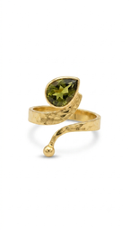 Peridot Pear Wrap Ring, Adjustable Gold Peridot Ring