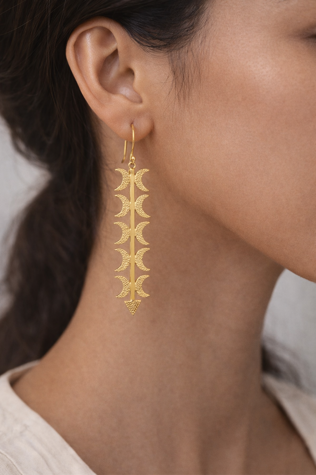 Celestial Crescent Gold Drop Earrings