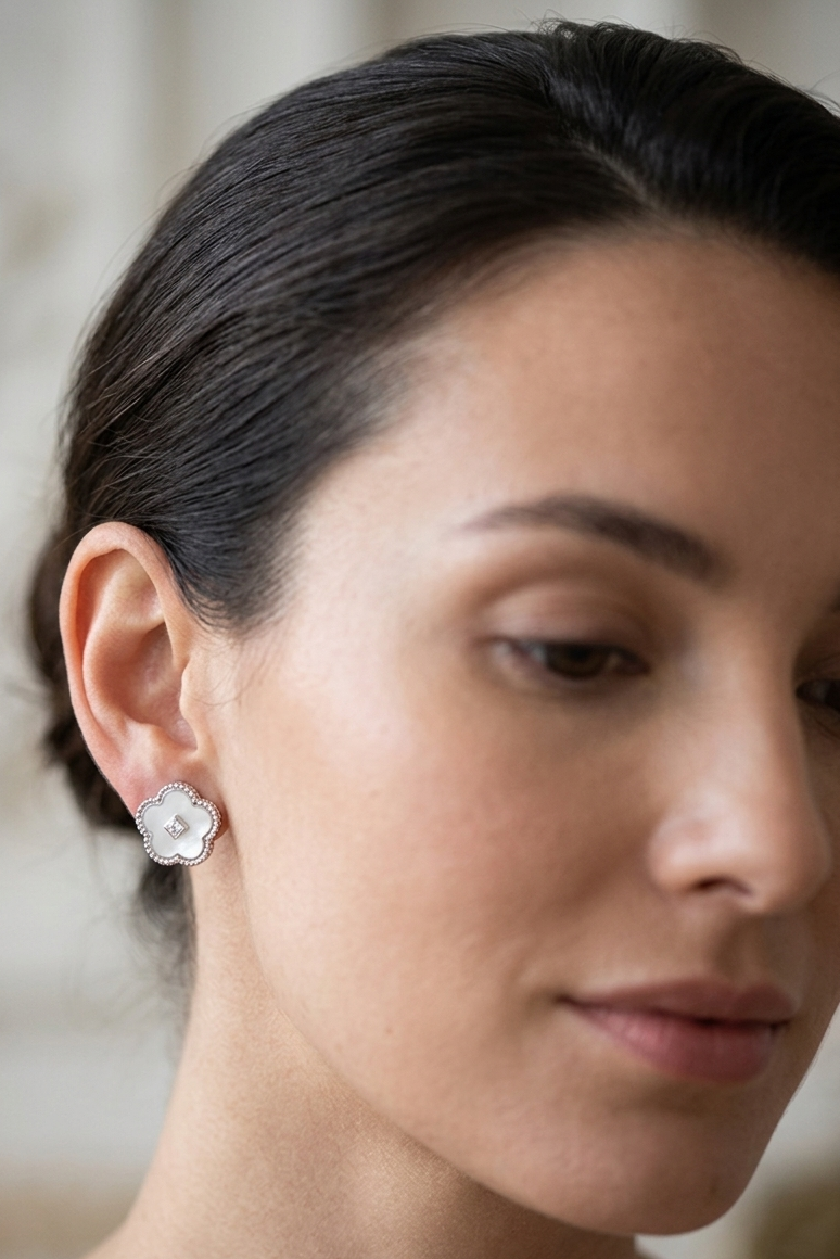 Clover Stud Earrings, Mother of Pearl Earrings