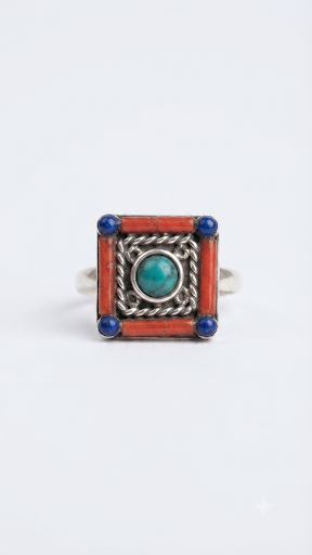 Vintage Tibetan Turquoise Coral Ring