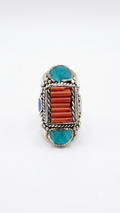 Boho Tribal Coral & Turquoise Ring | Artisan Cocktail Ring