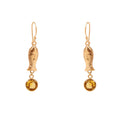 Gold Tone Fish Dangle Earrings Citrine Stone