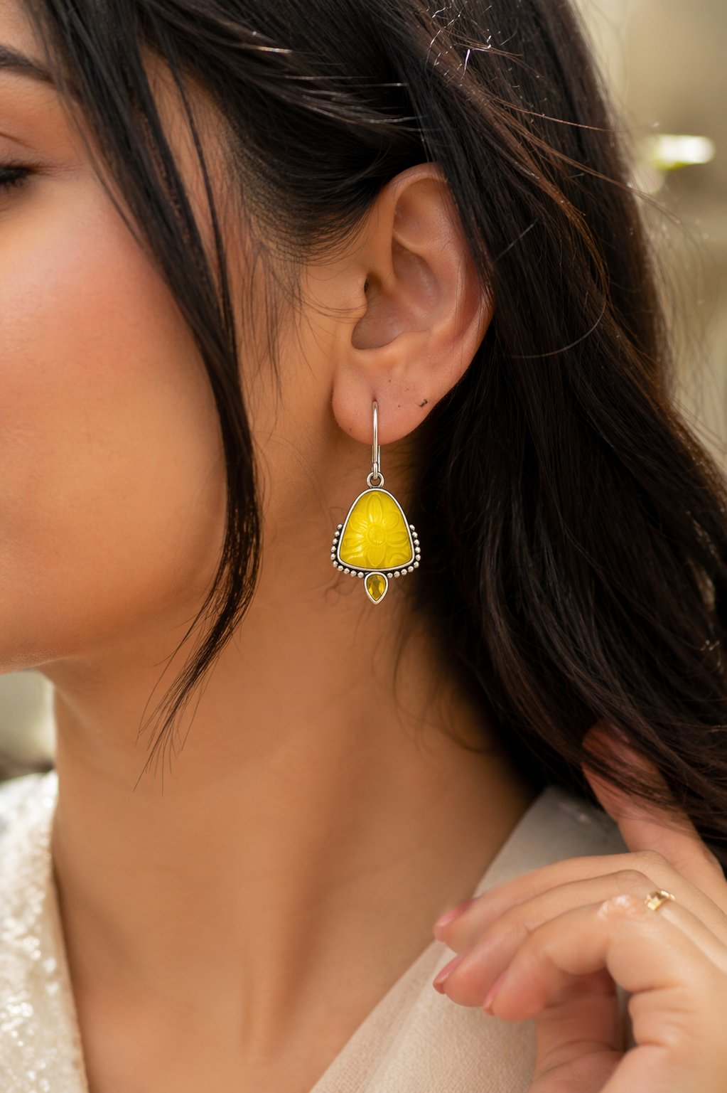 Handcrafted Yellow Floral Drop Earrings