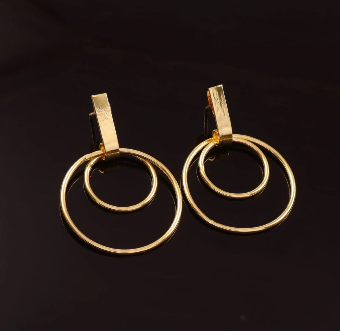 Gold Tone Double Hoop Drop Earrings Modern