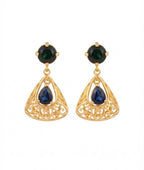 Green Onyx & Blue Sapphire Filigree Drop Earrings in 18K Gold Plated