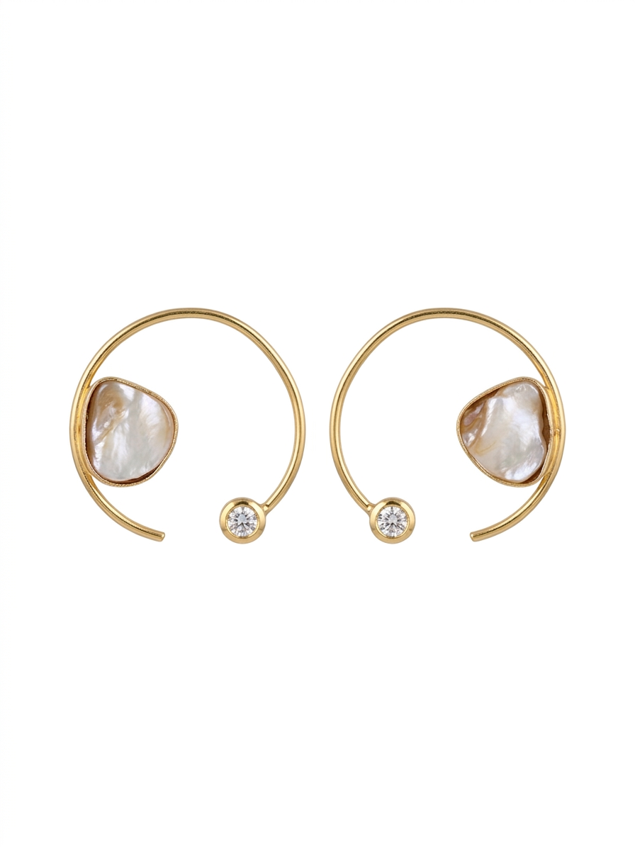 Gold Open Hoop Pearl Earrings