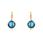 Blue Stone Round Earrings Gold