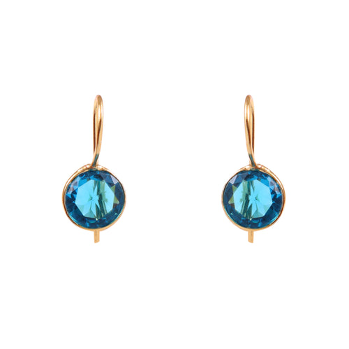 Blue Stone Round Earrings Gold