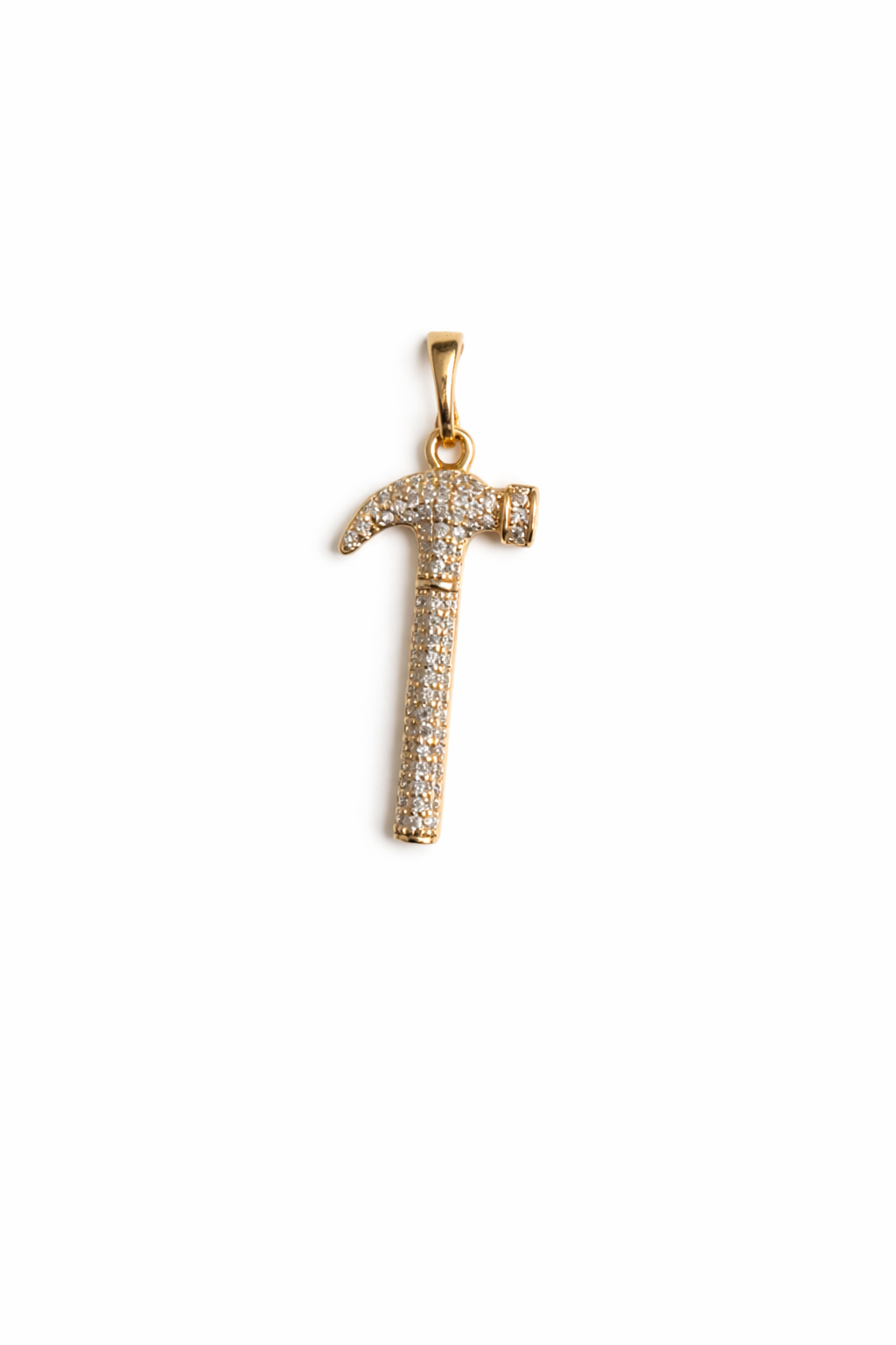 Gold Hammer Pendant Necklace with CZ Diamonds