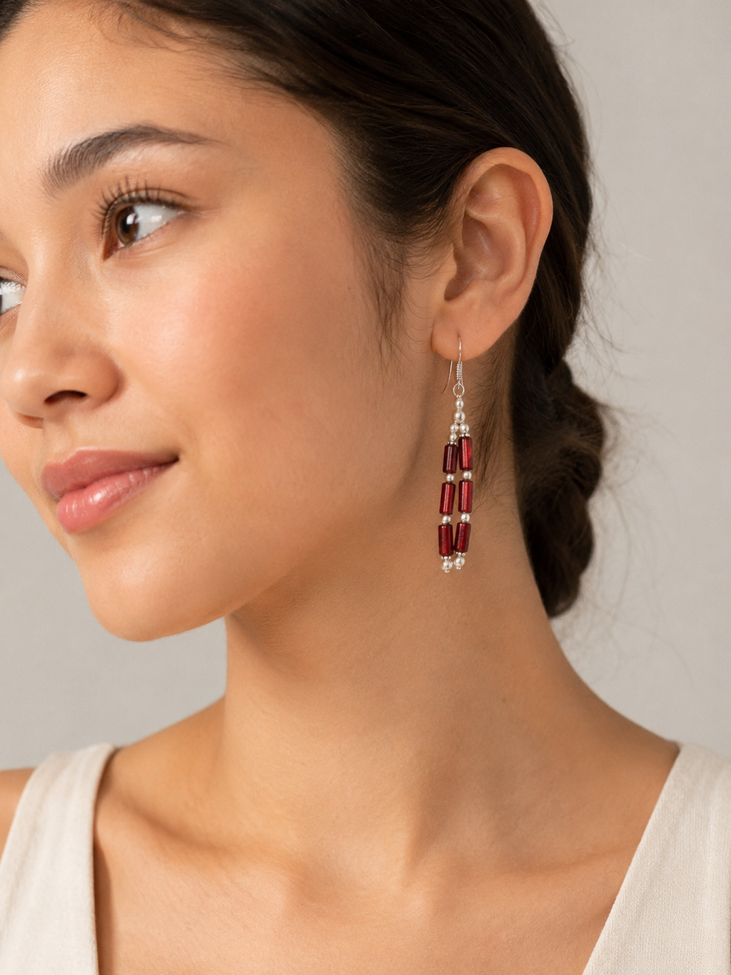 Handmade Garnet Red Bead Earrings