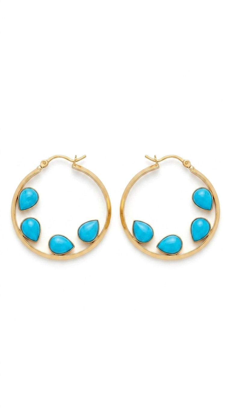 Turquoise Stone Gold Hoop Earrings