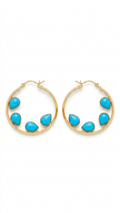 Turquoise Stone Gold Hoop Earrings