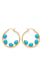 Turquoise Stone Gold Hoop Earrings
