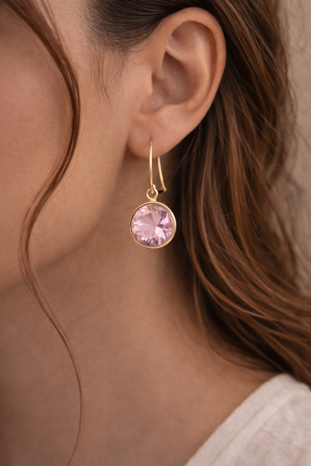 Gold Pink Crystal Drop Earrings