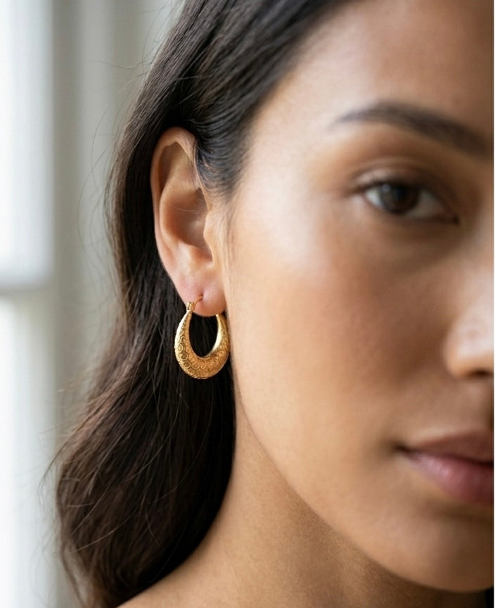 Gold Textured Chunky Hoop Earrings