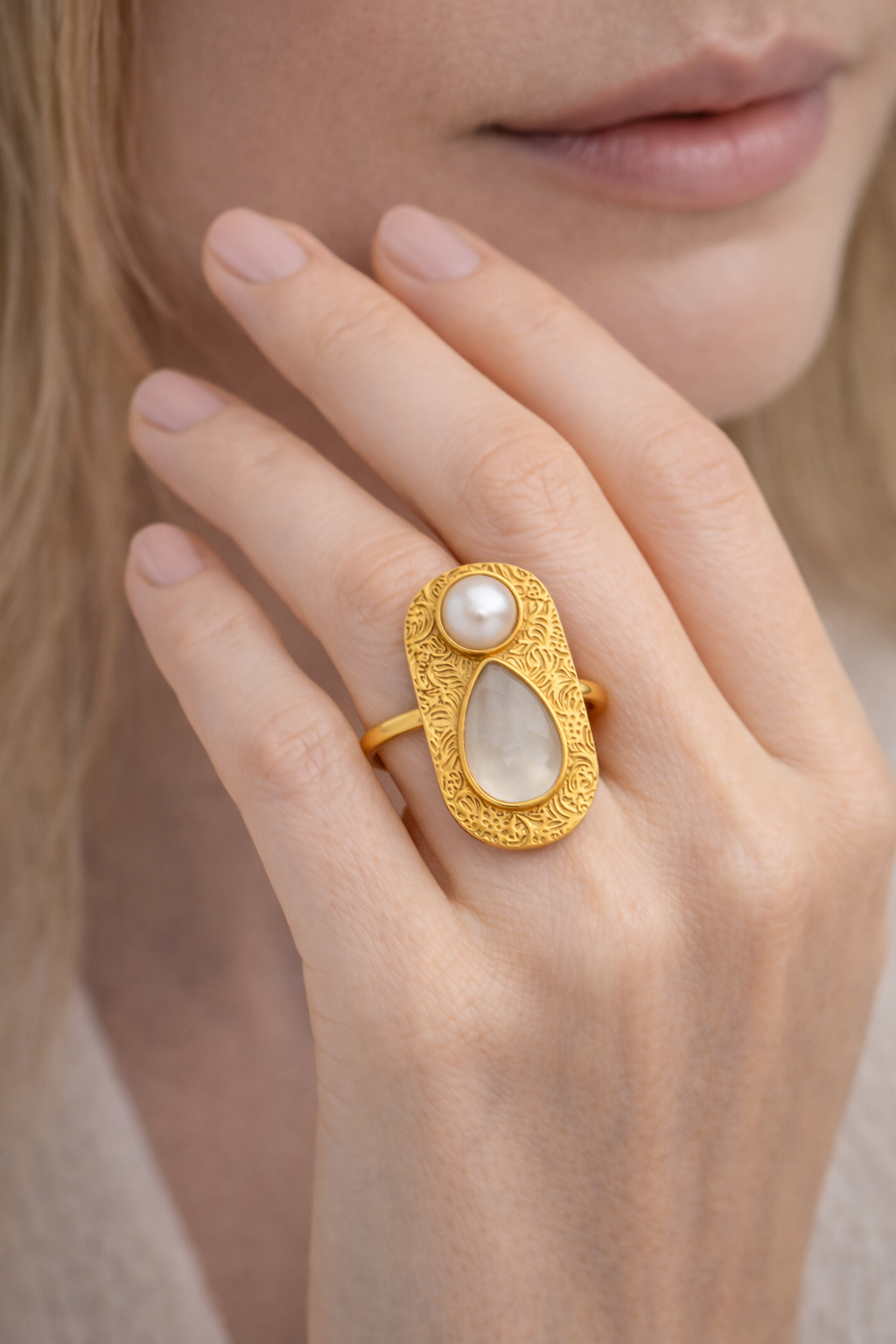 Pearl & Moonstone Statement Ring