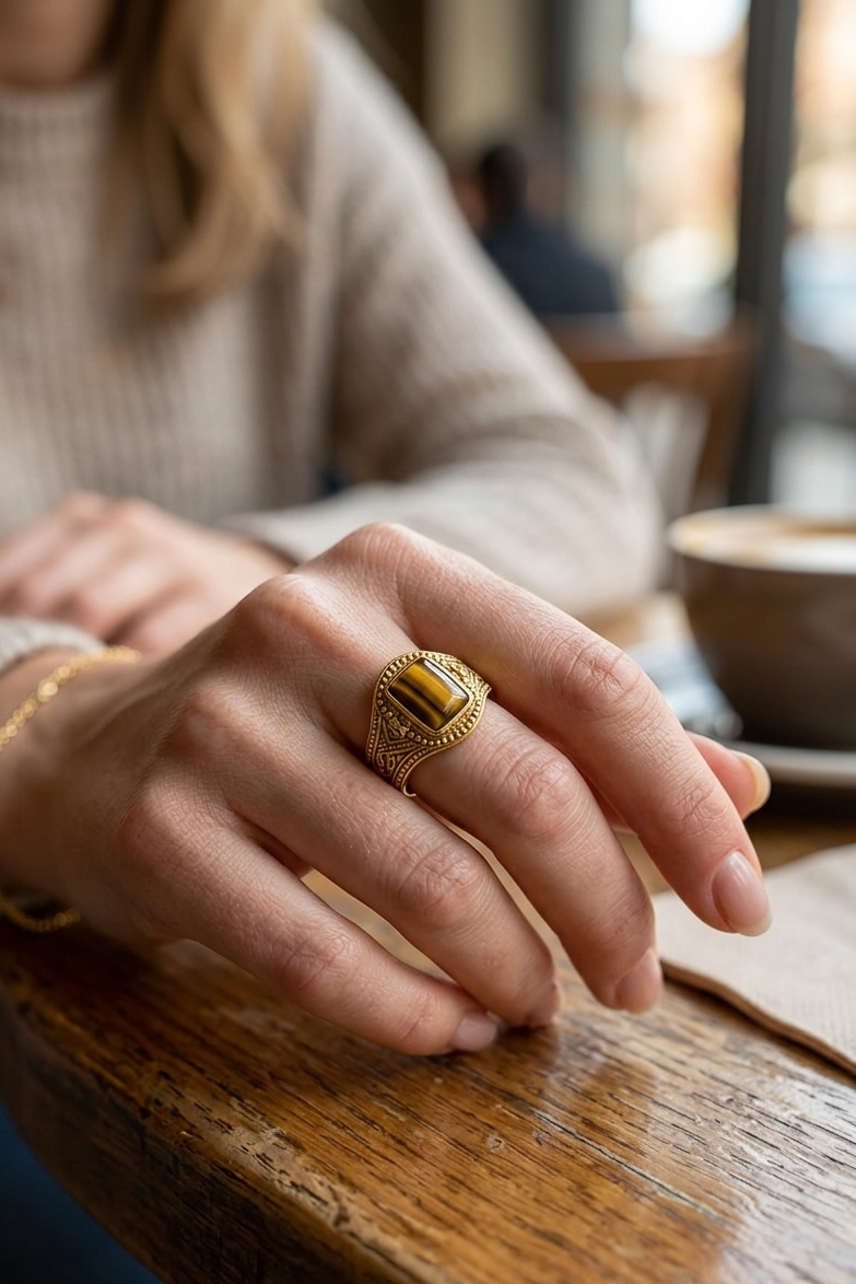 Vintage Gold Tiger Eye Ring for Women