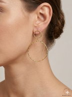 Double Hoop Textured Gold Statement Earrings