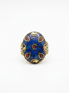 Lapis Lazuli Mosaic Statement Ring | Oval Boho Cocktail Ring