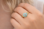 Vintage Turquoise Enamel Gold Ring with Center Stone