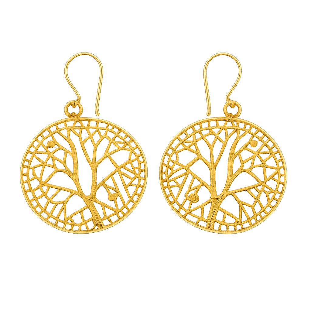 Golden Tree of Life Boho Drop Earrings
