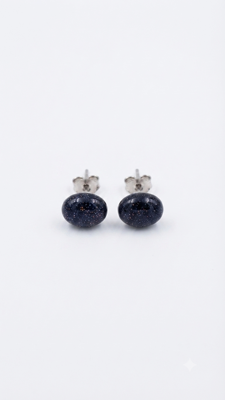Natural Blue Sunstone Stud Earrings