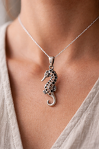 Seahorse Pendant Necklace, Silver Ocean Jewelry
