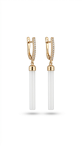 Gold Bar Drop Earrings, White Tube Dangle Earrings