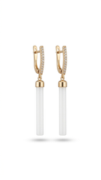 Gold Bar Drop Earrings, White Tube Dangle Earrings